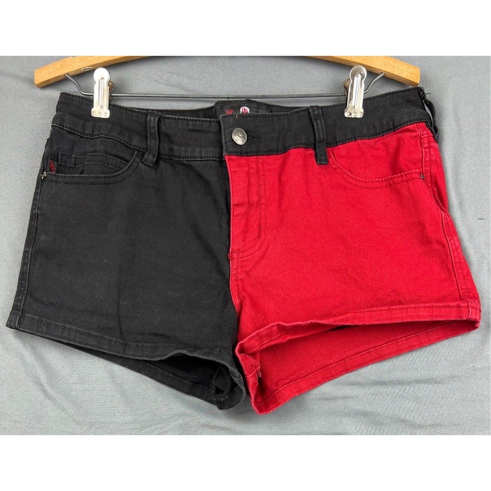 Royal Bones Women 11 Split Color Denim Shorts Red Black Punk Goth Good